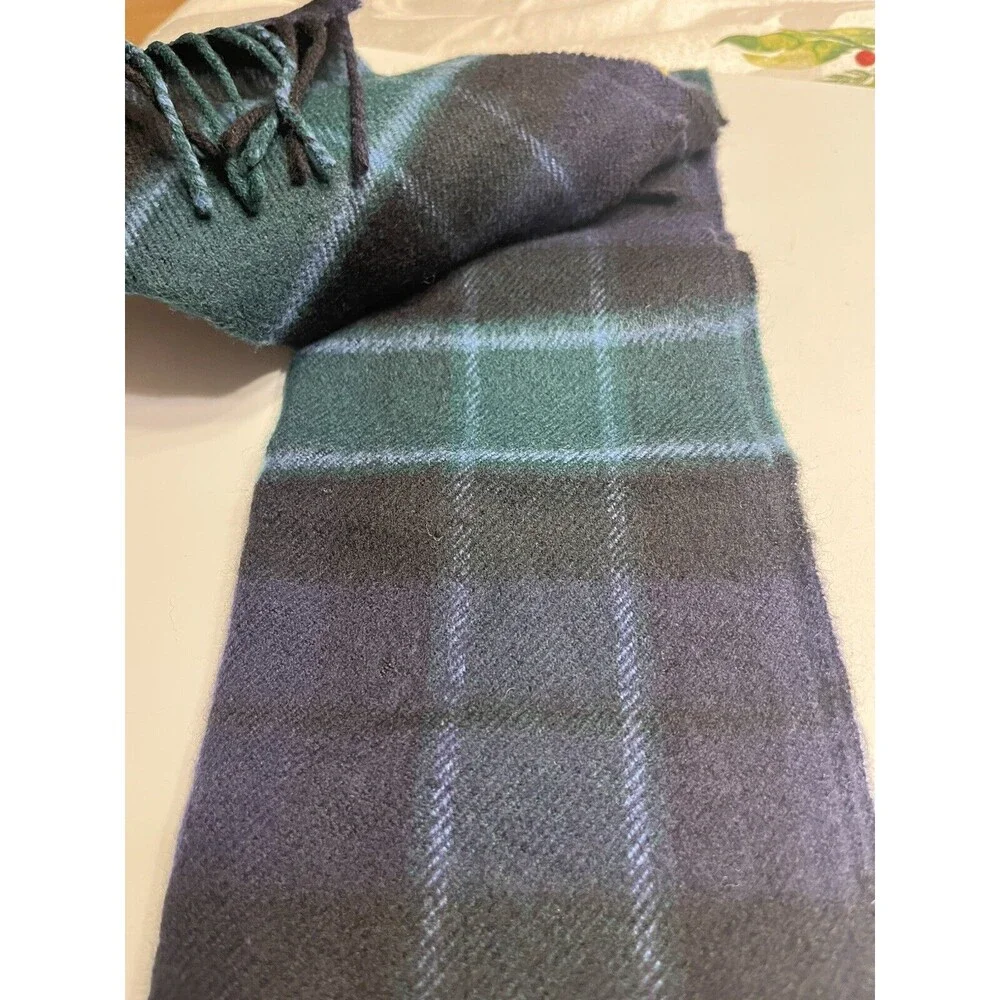 NEW James Pringle Weavers Scarf 100% Lambswool Green Plaid Made In Scotland